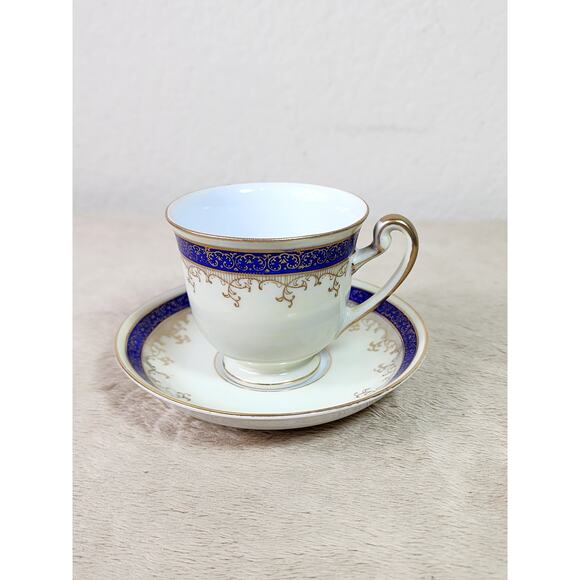 Regal China Tea Cup & Saucer Blue Gold Trim 40's Porcelain Occupied Japan Vtg - Picture 2 of 15